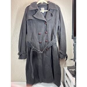 Original Ralph Lauren Polo Jeans Double‎ Breasted Trench Coat Black 1990s Large
